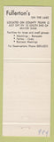 Matchbook Cover - Fullerton's on the Lake Beaver Dam WI
