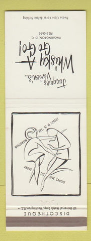 Matchbook Cover - Jacques Vivien's Whisky A Go Go Washington DC Disco