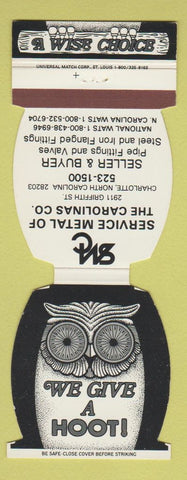 Matchbook Cover - Service Metal of Carolinas Charlotte NC owl