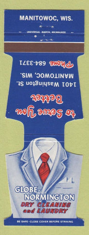 Matchbook Cover - Globe Normington Dry Cleaning Manitowoc WI Jewelite