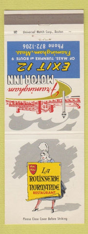 Matchbook Cover - Framingham Motor Inn MA LA Rotisserie Normande girlie