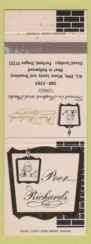 Matchbook Cover - Poor Richard's Restaurant Portland OR