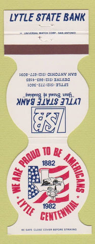 Matchbook Cover - Lytle State Bank Devine San Antonio TX 1982 Centennial