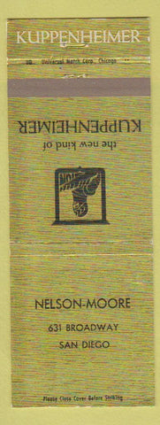 Matchbook Cover - Kuppenheimer Men's Clothes Nelson Moore San Diego CA