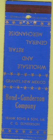 Matchbook Cover - Bond Gunderson Co Grants NM