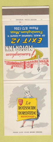 Matchbook Cover - Framingham Motor Inn MA LA Rotisserie Normande