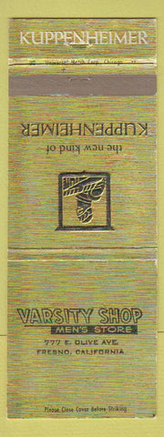 Matchbook Cover - Kuppenheimer Men's Clothes Varsity Shop Fresno CA WEAR