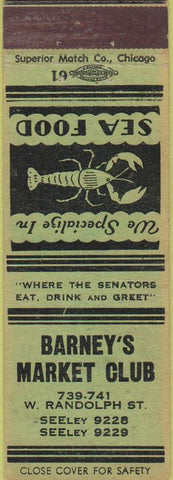 Matchbook Cover - Barney's Market Club Chicago? IL
