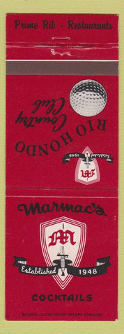 Matchbook Cover Marmac's Cocktails Rio Hondo Country Club Downey Garden Grove CA