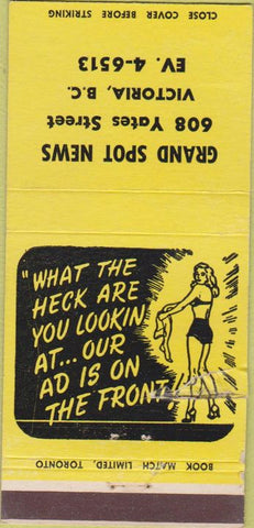 Matchbook Cover - Grand Spot News Vicotria BC 30 Strike girlie
