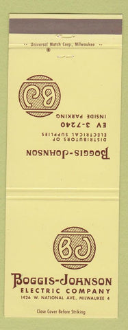 Matchbook Cover - Boggis Johnson Electric Milwaukee WI #1