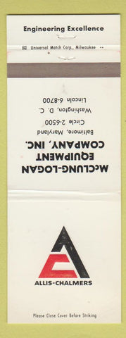 Matchbook Cover Allis Chalmers Tractors McClune Logan Washington DC Baltimore MD
