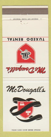 Matchbook Cover - McDougall's Laundry Cleaners Tuxedo Rental San Antonio TX