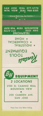 Matchbook Cover - B&H Equipment San Jose Mountain View CA