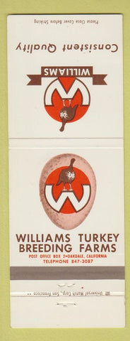 Matchbook Cover - Williams Turkey Farms Oakdale CA