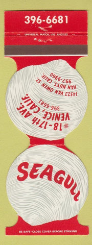 Matchbook Cover - Seagull Venice CA restaurant oysters clams