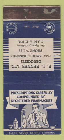 Matchbook Cover - RL Renner Drugs Hamilton ON WEAR