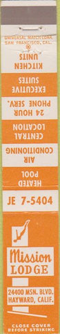 Matchbook Cover - Mission Lodge Hayward CA 10 Strike