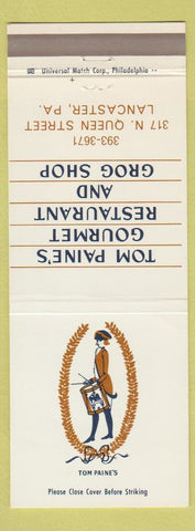 Matchbook Cover - Tom Paine's Gourmet Restaurant Lancaster PA