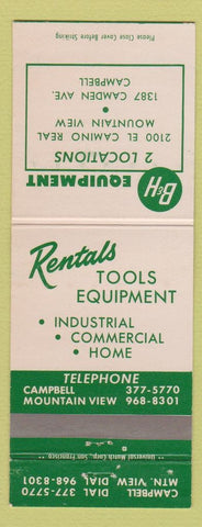Matchbook Cover - B&H Equipment Campbell Mountain View CA
