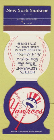 Matchbook Cover - New York Yankees Baseball Hottle's Wilkes Barre PA 1980
