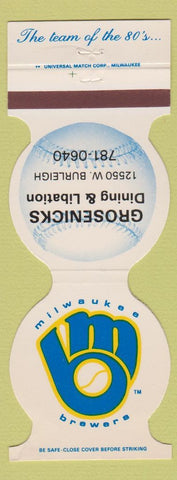 Matchbook Cover - Milwaukee Brewers Baseball 1984 Grosenicks Restaurant