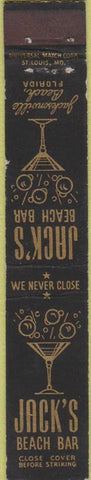 Matchbook Cover - Jack's Beach Bar Jacksonville Beach FL 10 Strike