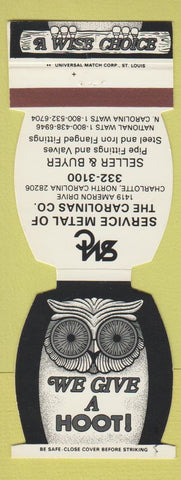 Matchbook Cover - Service Metals Charlotte NC owl
