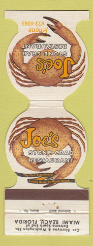 Matchbook Cover - Joe's Stone Crab Restaurant Miami Beach FL WEAR Jewelite