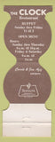 Matchbook Cover - The Clock El Paso TX restaurant