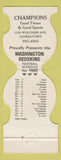 Matchbook Cover - Washington Redskins Football 1985 Champions DC Georgetown