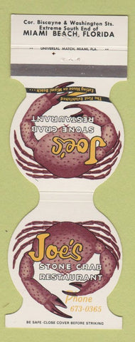 Matchbook Cover - Joe's Stone Crab Restaurant Miami Beach FL  Jewelite