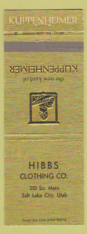 Matchbook Cover - Kuppenheimer Men's Clothes Hibbs Salt Lake City UT