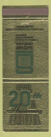Matchbook Cover - Safeway Credit Union Burlingame CA 20th Anniversary 1973