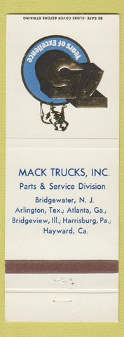 Matchbook Cover - Mack Trucks 75th Hayward CA Bridgewater NJ Arlington TX