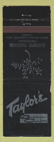 Matchbook Cover - Taylor's Supper Club Disco Lakewood Colorado Disco