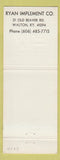 Matchbook Cover - Massey Ferguson Tractors Ryan Implement Walton KY