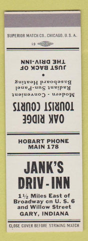 Matchbook Cover - Jank's Driv Inn Gary IN Oak Ridge Motel Hobart SAMPLE
