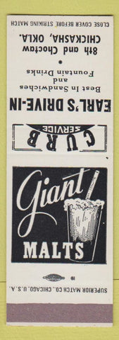 Matchbook Cover - Earl's Drive In Chickasha OK malts SAMPLE