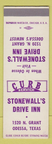 Matchbook Cover - Stonewall's Drive Inn Odessa TX SAMPLE
