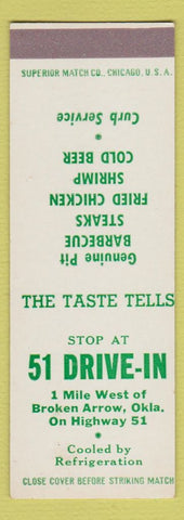 Matchbook Cover - 51 Drive In Broken Arrow OK SAMPLE
