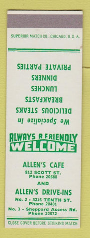 Matchbook Cover - Allen's Cafe Drive Ins SAMPLE