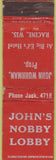 Matchbook Cover - John's Nobby Lobby Racine WI WEAR Midget