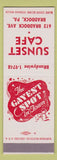 Matchbook Cover - Sunset Cafe Braddock PA SAMPLE