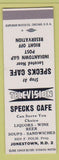 Matchbook Cover - Specks Cafe Jonestown? IN SAMPLE