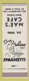 Matchbook Cover - Mae's Cafe St Paul MN SAMPLE