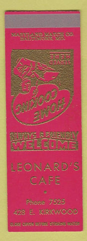 Matchbook Cover - Leonard's Cafe NO TOWN SAMPLE