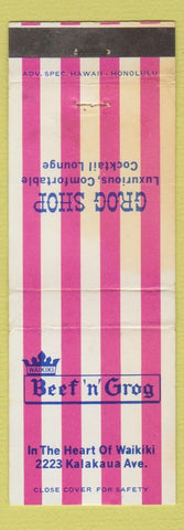Matchbook Cover - Beef n Grog Waikiki Hawaii WORN STAINED