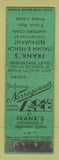 Matchbook Cover Frank's Italian French Restaurant Hartford CT FEDERAL LONG WORN