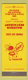 Matchbook Cover - Maverick Restaurant Pleasant Hill CA